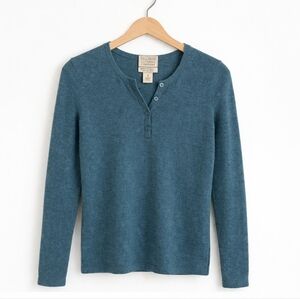 100% Extrafine Merino Wool Sweater Telluride Henley Teal, Fits like XS/S